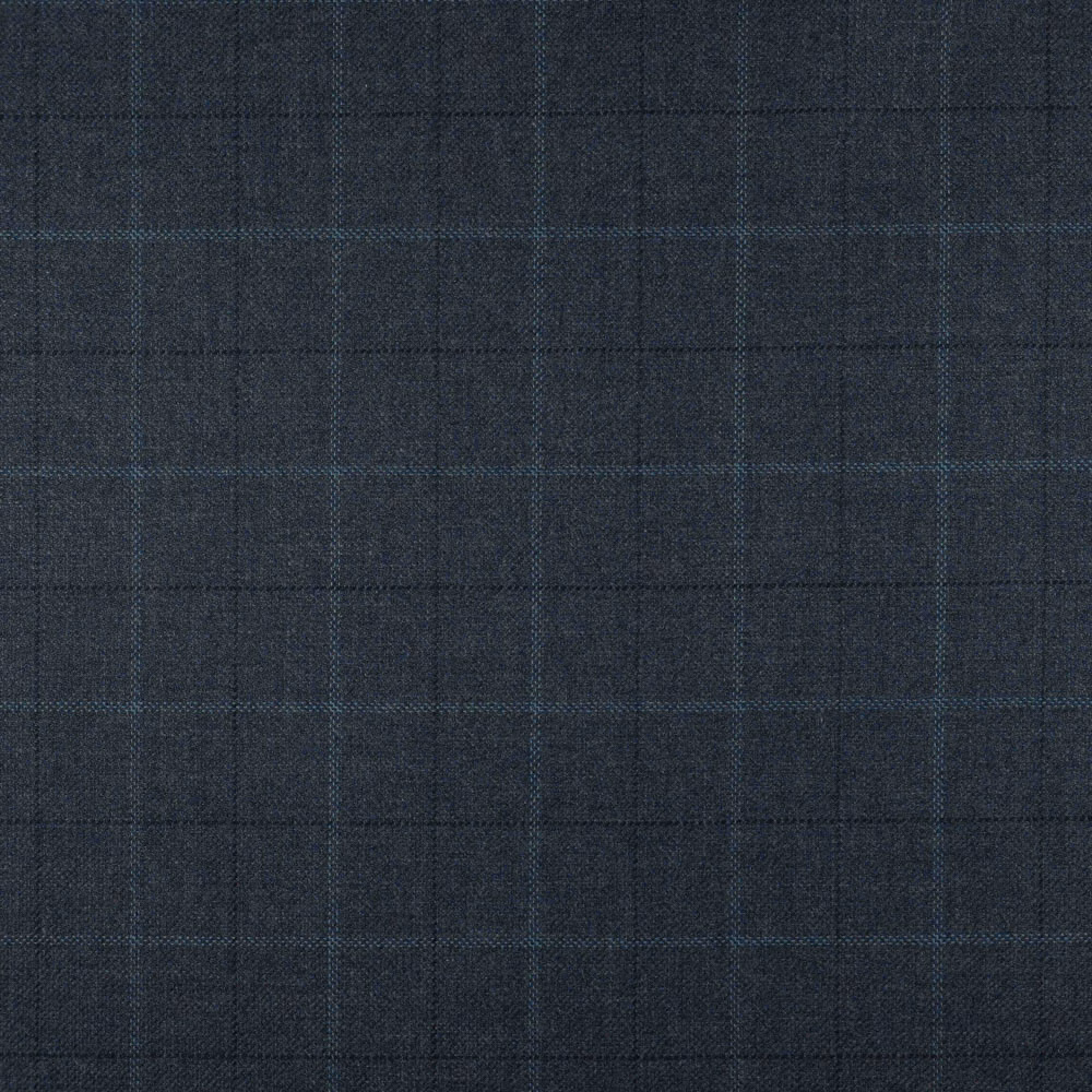 Dark charcoal blue-grey woven fabric with a subtle checked grid and fine texture