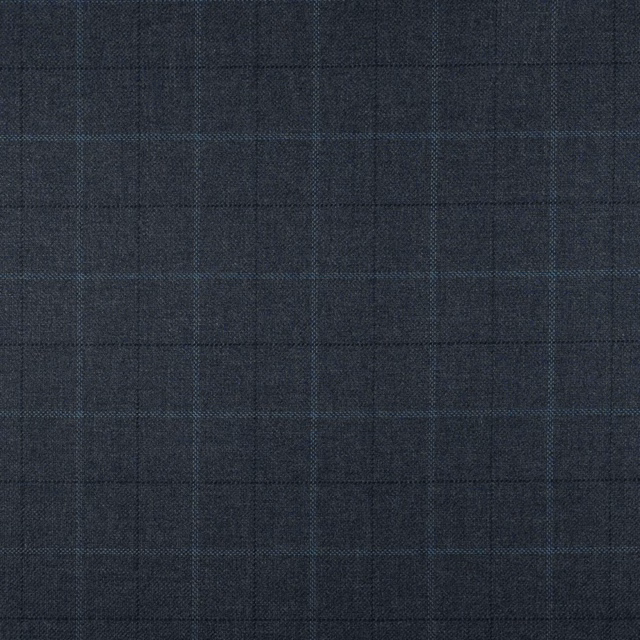 Dark charcoal blue-grey woven fabric with a subtle checked grid and fine texture