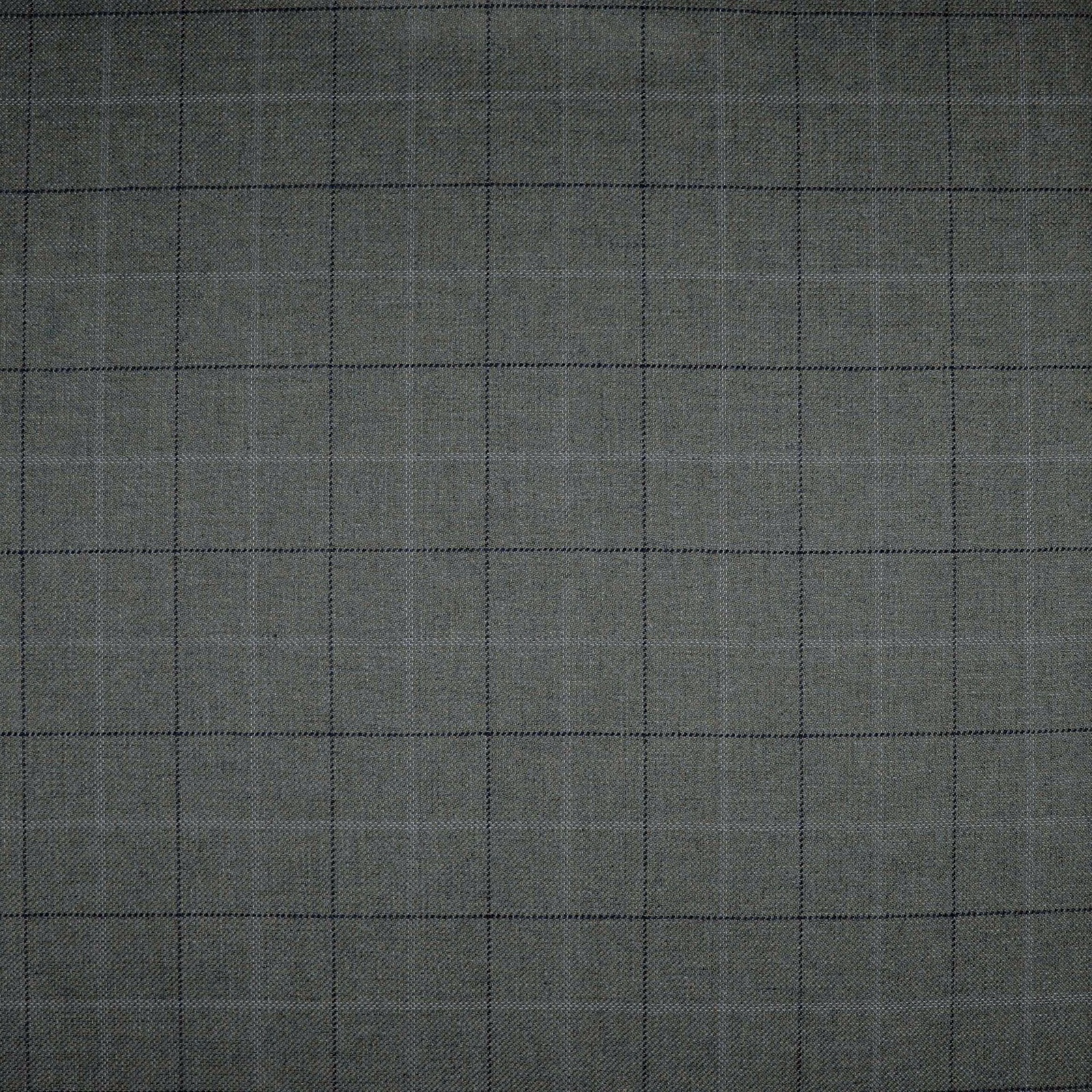 Charcoal olive-grey woven fabric with a fine dark windowpane check and textured surface