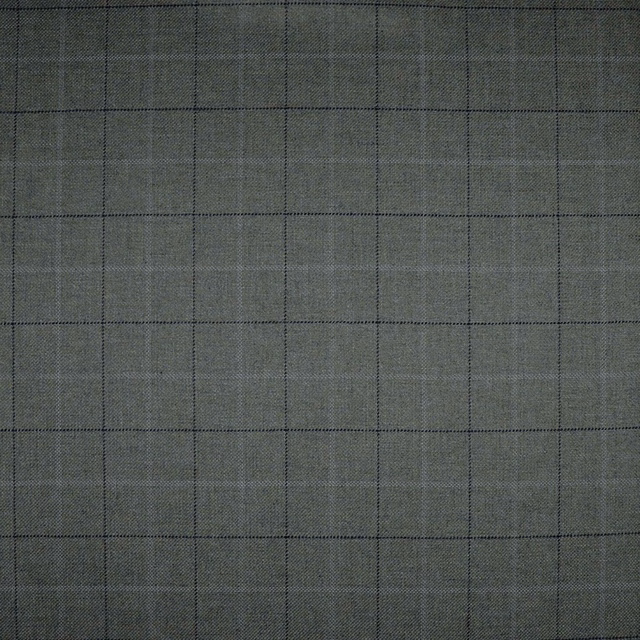 Charcoal olive-grey woven fabric with a fine dark windowpane check and textured surface