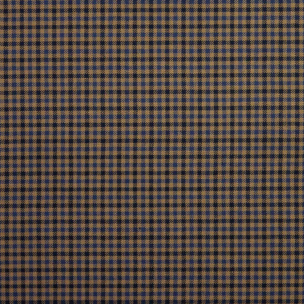 Small navy and camel woven check with a softly textured, even surface