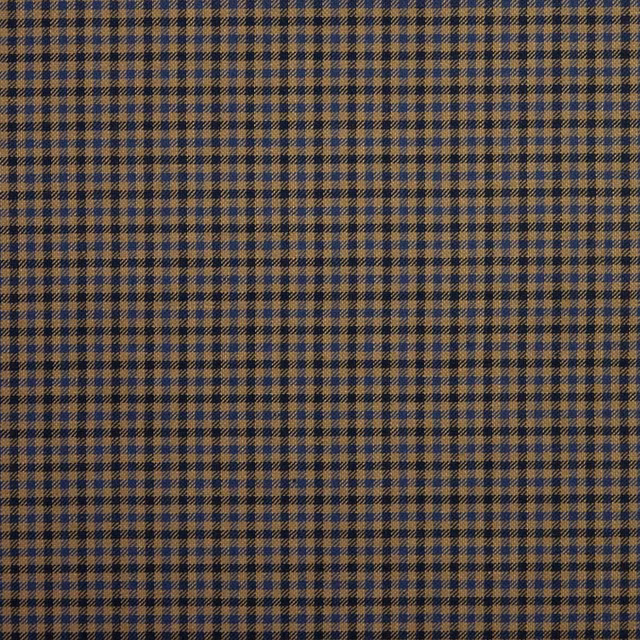 Small navy and camel woven check with a softly textured, even surface