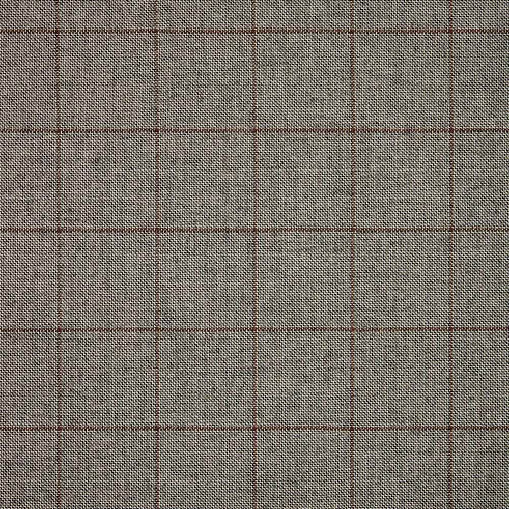 Warm grey-taupe twill with fine brown windowpane checks
