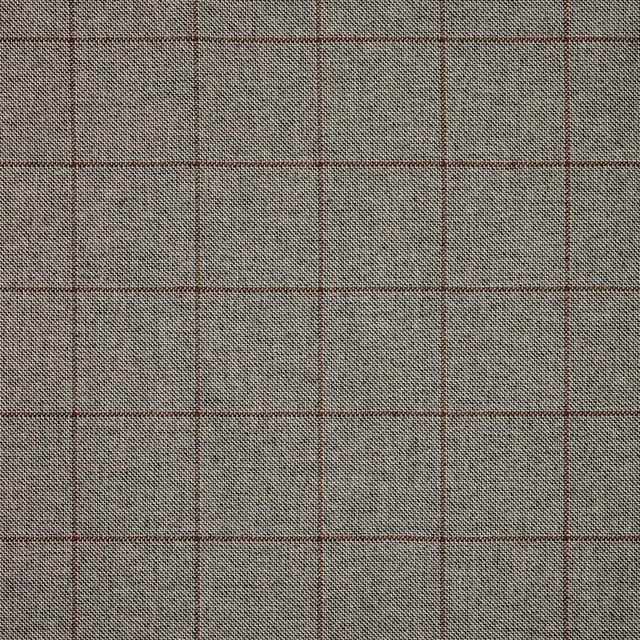Warm grey-taupe twill with fine brown windowpane checks