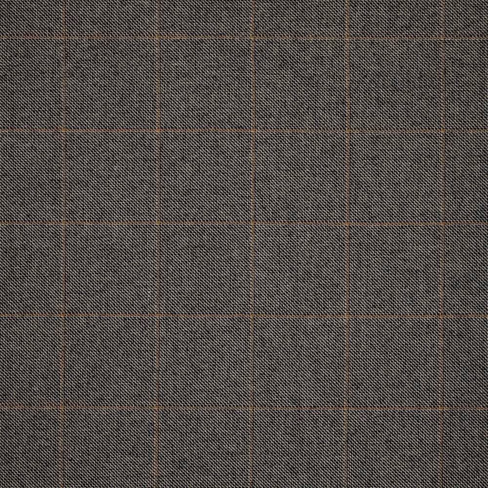 Charcoal-grey woven fabric with fine twill texture and subtle warm brown windowpane checks