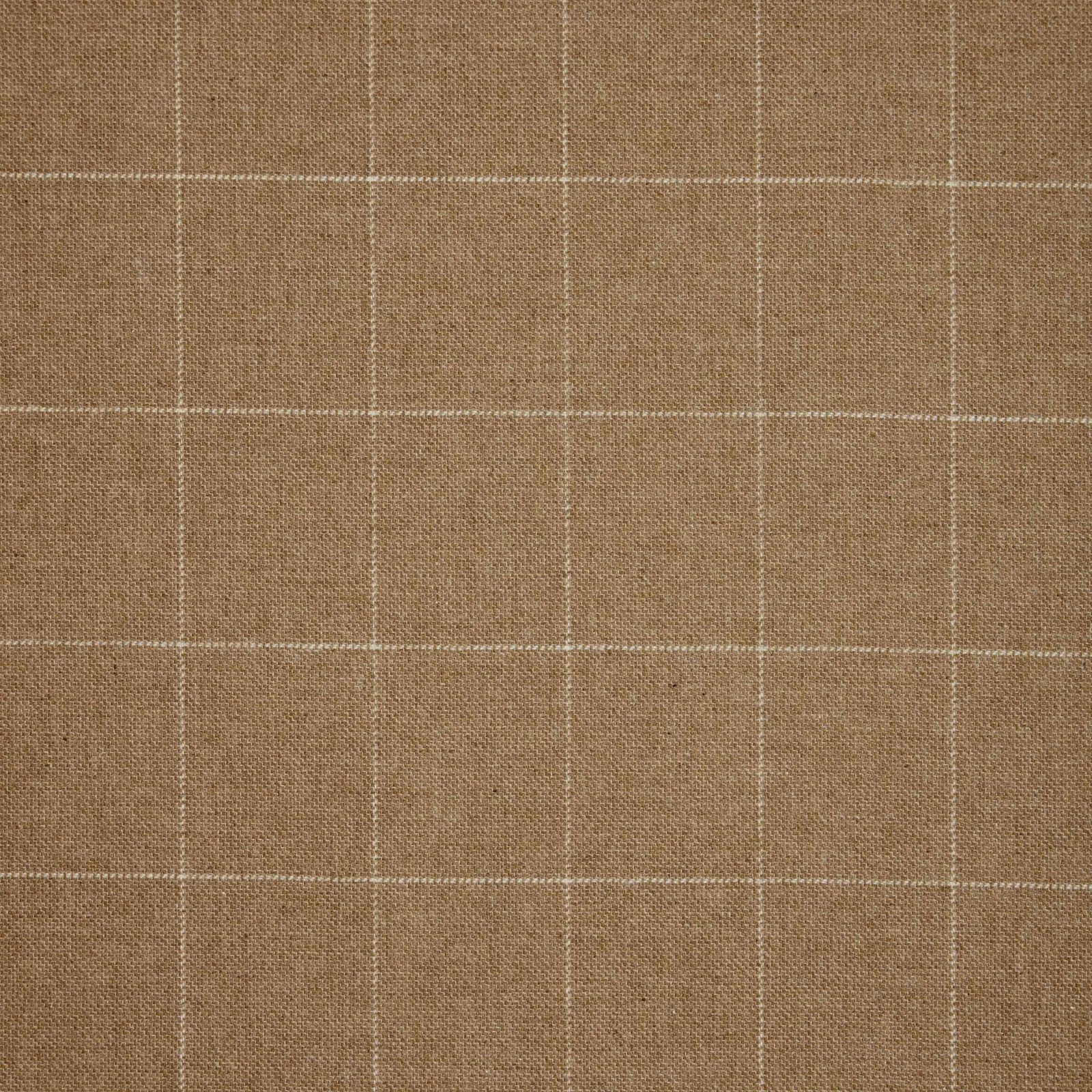 Warm taupe-brown weave with fine ivory windowpane checks and visible grain