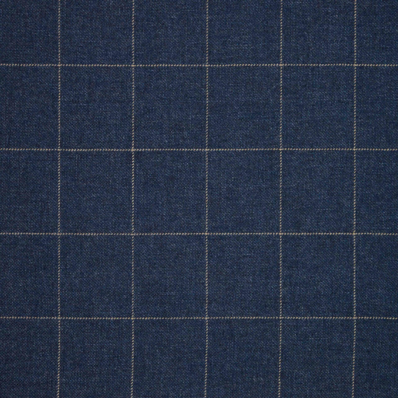 Deep indigo woven fabric with fine pale windowpane lines and tactile texture