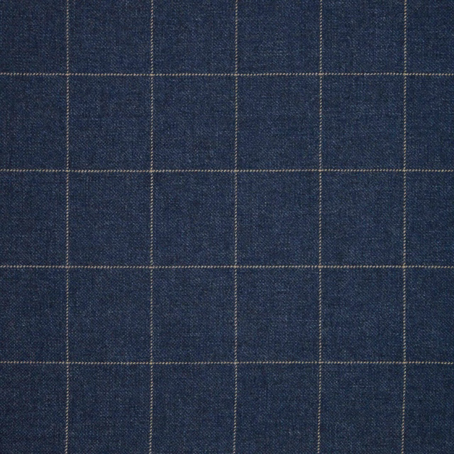 Deep indigo woven fabric with fine pale windowpane lines and tactile texture
