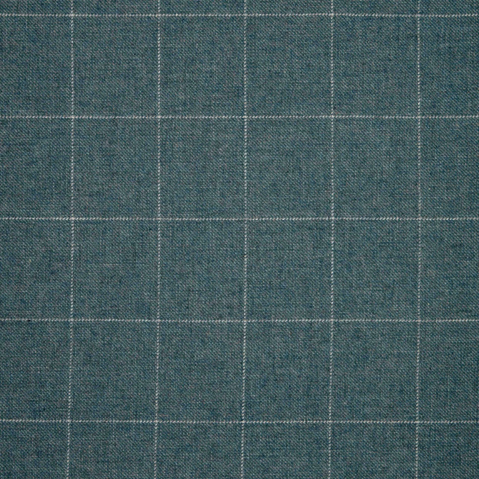Deep teal woven fabric with a fine pale windowpane check and mottled texture