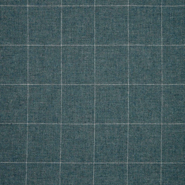 Deep teal woven fabric with a fine pale windowpane check and mottled texture