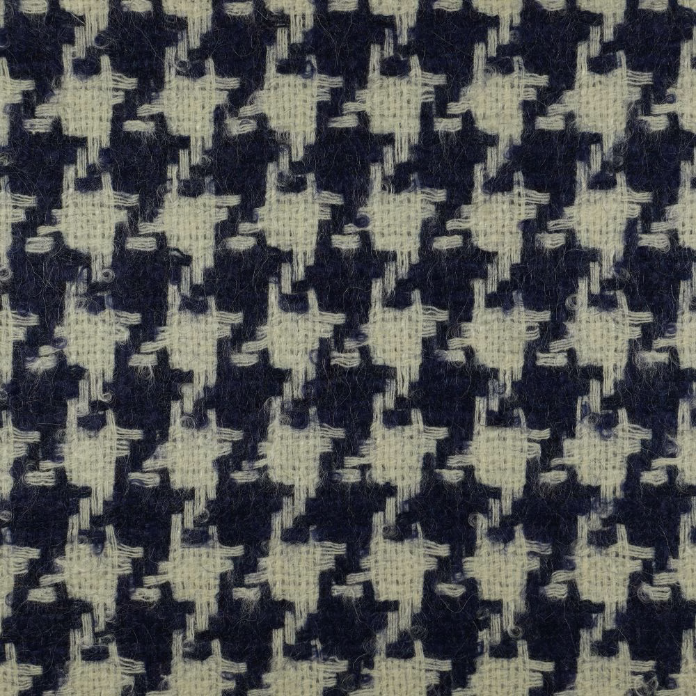 Ink navy and cream woven fabric with softly brushed broken geometric motifs
