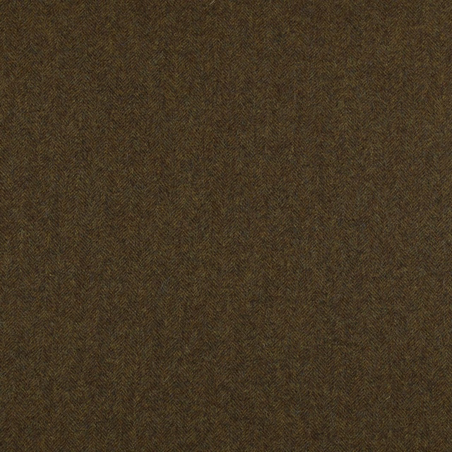 Deep peat-brown herringbone weave with olive flecks and a softly mottled surface
