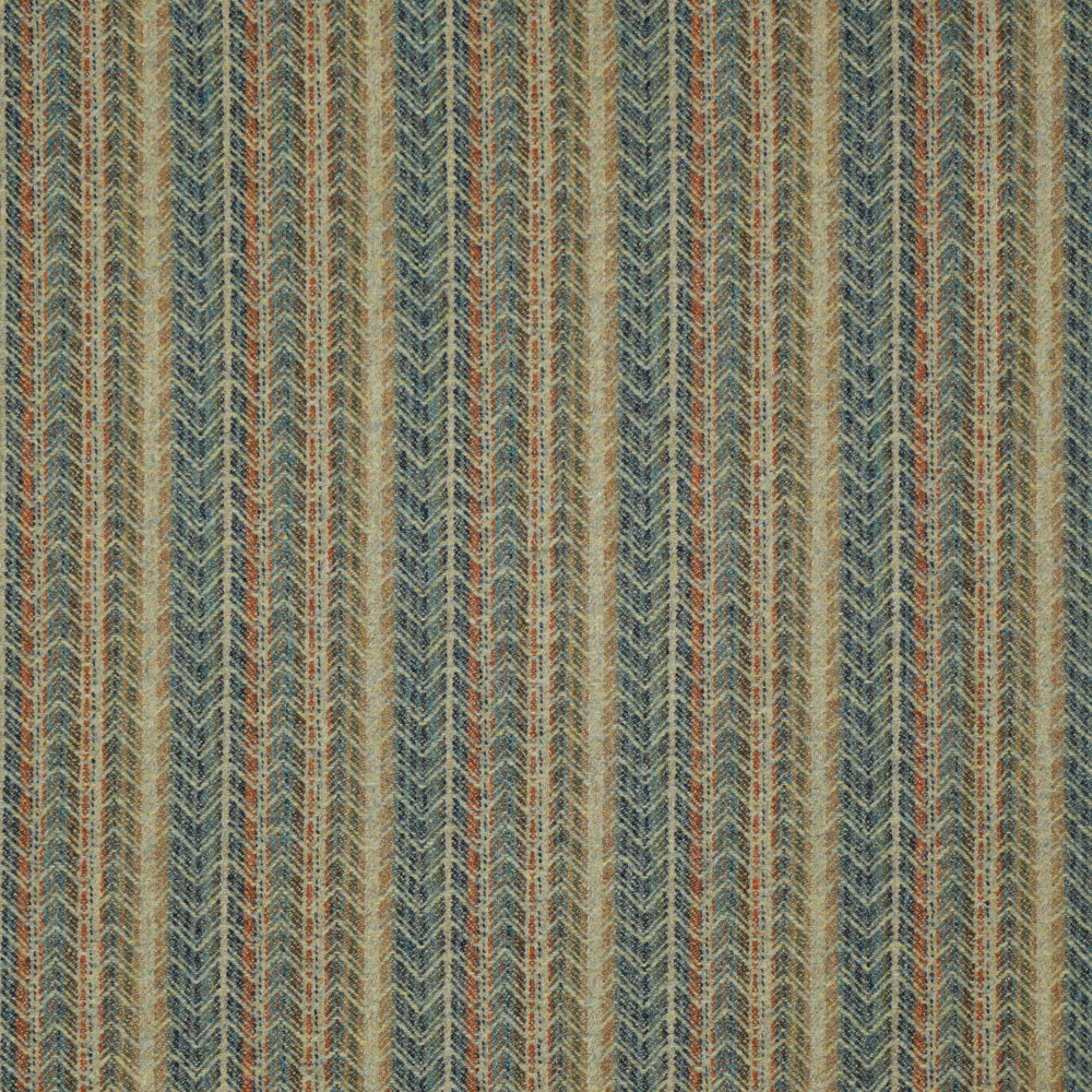 Muted aqua, rust and beige woven chevron stripes in narrow vertical columns