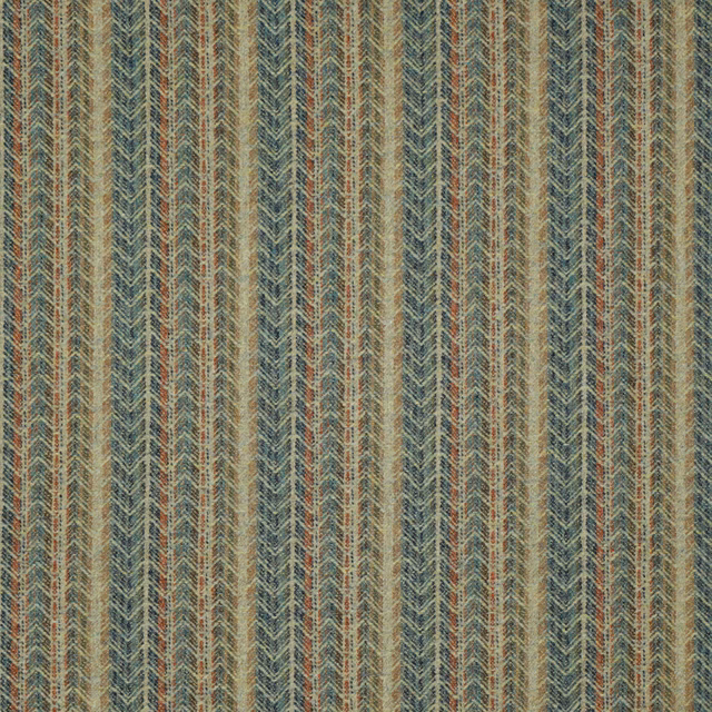 Muted aqua, rust and beige woven chevron stripes in narrow vertical columns