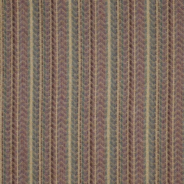 Muted lavender woven fabric with vertical olive, teal and herringbone stripes