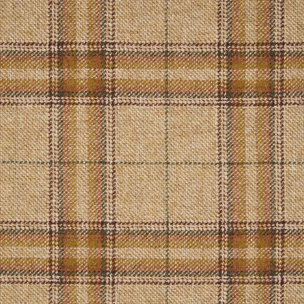 Warm terracotta, ochre and dark brown plaid with a textured woven surface