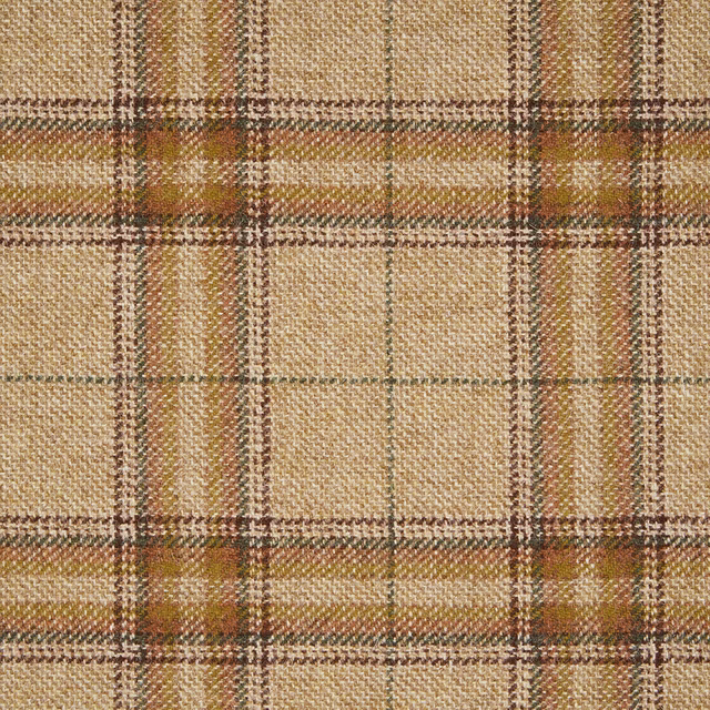 Warm terracotta, ochre and dark brown plaid with a textured woven surface