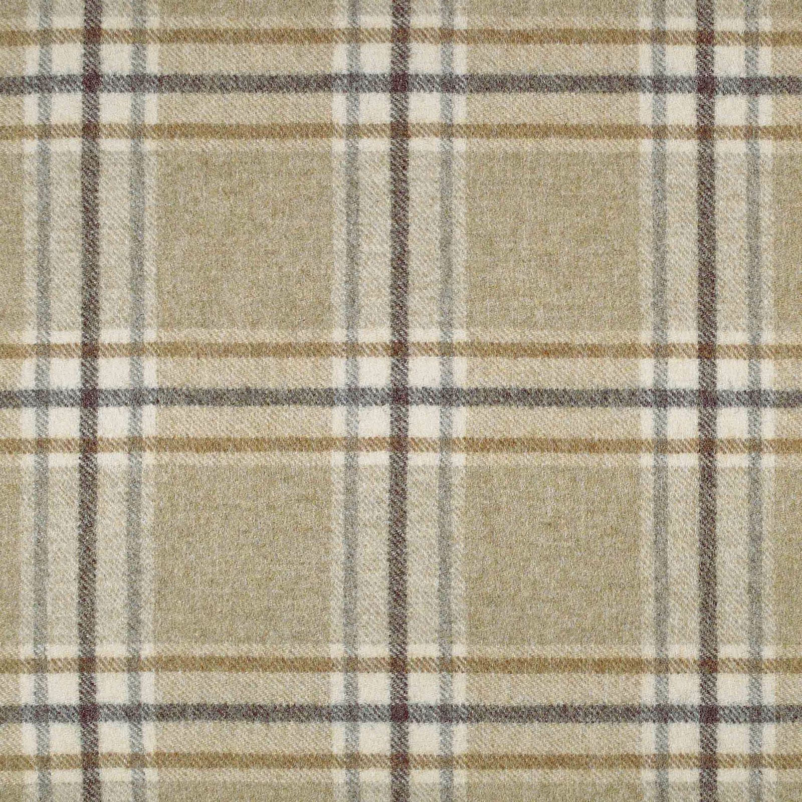 Warm natural beige plaid with cream, taupe and charcoal woven lines