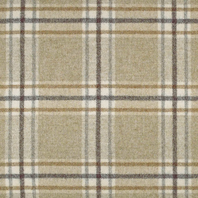 Warm natural beige plaid with cream, taupe and charcoal woven lines