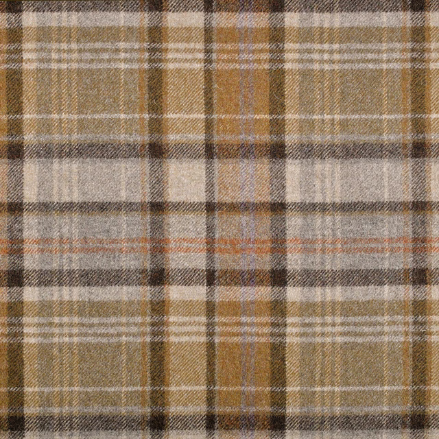 Warm camel plaid weave with cream, grey, brown and fine rust check lines