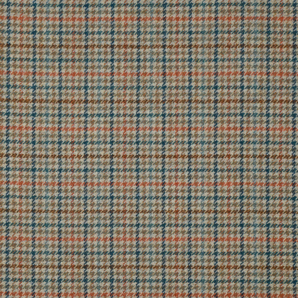 Small aqua and rust woven checks over a warm beige ground