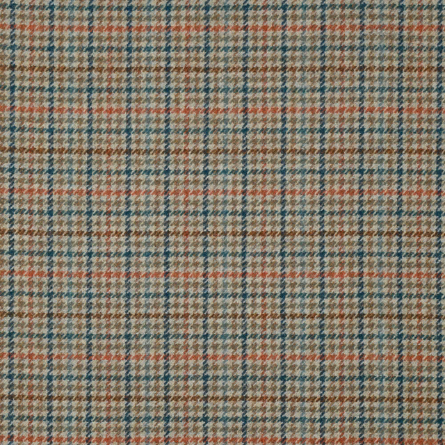 Small aqua and rust woven checks over a warm beige ground