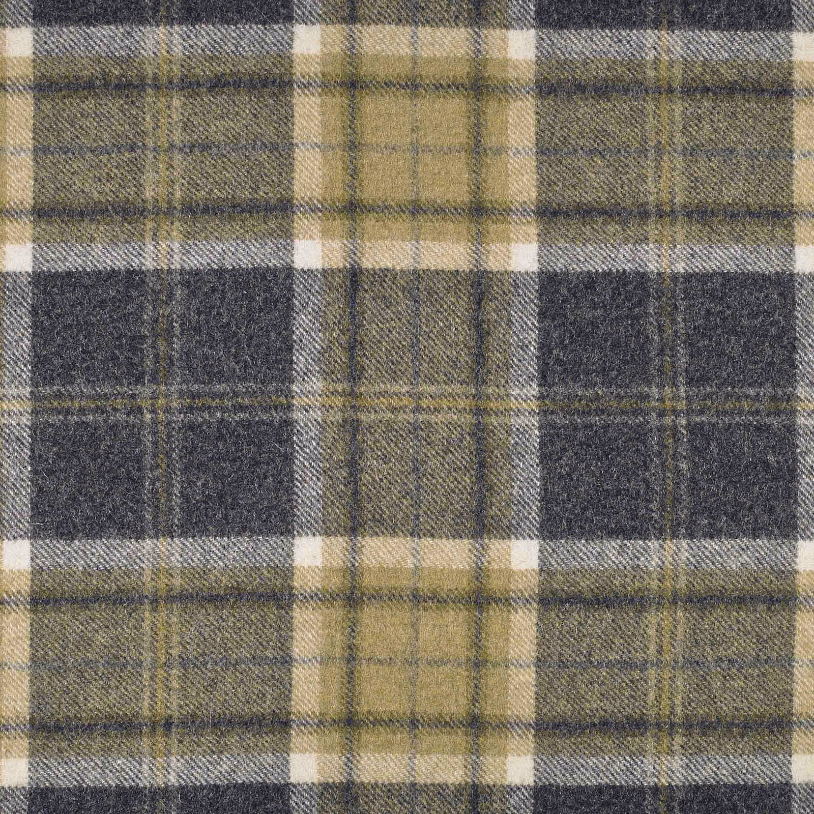 Charcoal, olive and cream plaid with softly brushed woven texture