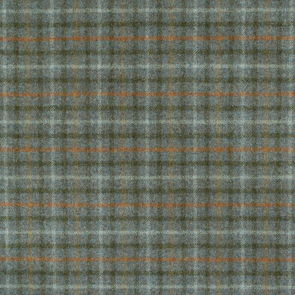 Muted eau de nil plaid with blue-grey shading and fine rust overchecks