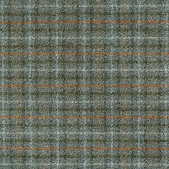 Muted eau de nil plaid with blue-grey shading and fine rust overchecks