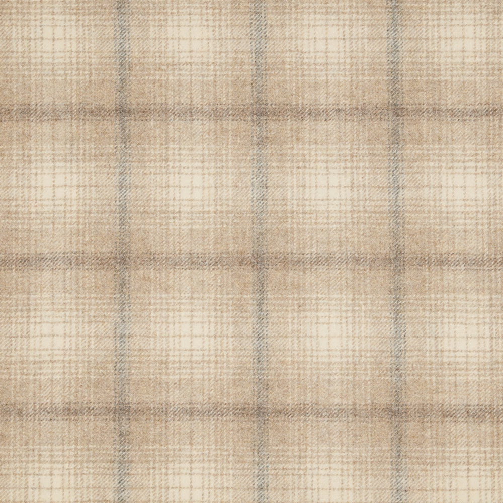 Warm clay and oatmeal plaid with muted blue-grey lines and woven crosshatch texture