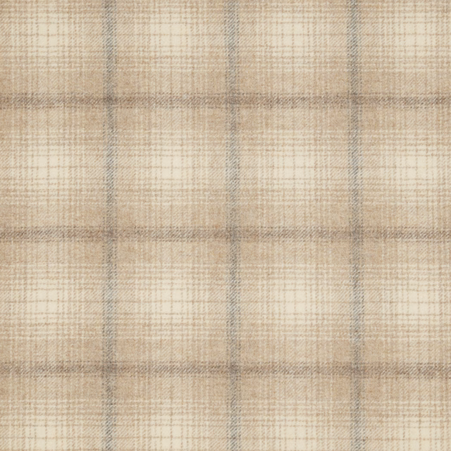 Warm clay and oatmeal plaid with muted blue-grey lines and woven crosshatch texture