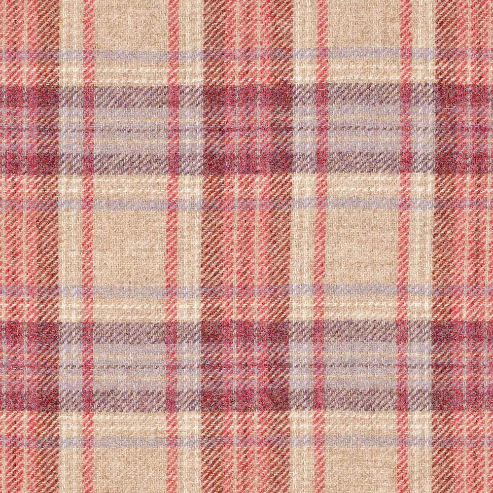 Dusty rose plaid with cream blocks, lilac bands and softly brushed woven texture