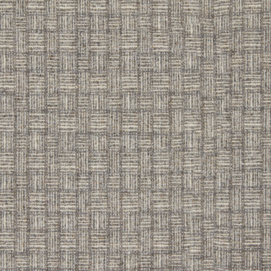 Muted stone greige basket weave with interlocking rectangular blocks and fine tactile variation