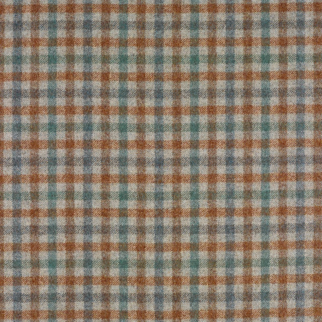 Muted eau de nil plaid with blue-grey, cream and warm tan woven checks