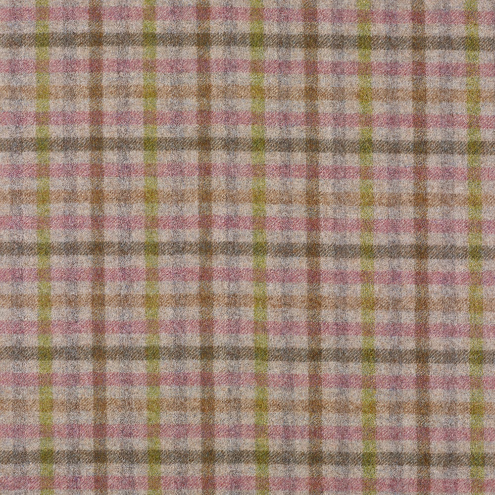Muted heather pink plaid with taupe, grey and olive woven checks