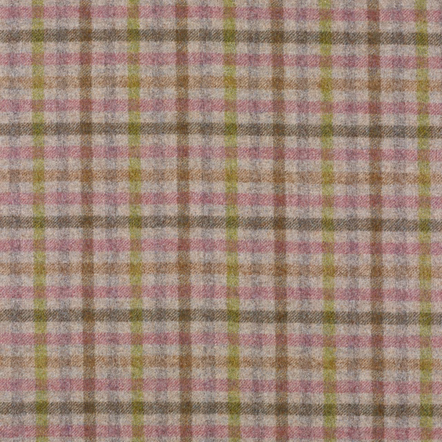 Muted heather pink plaid with taupe, grey and olive woven checks