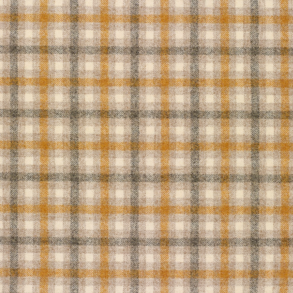 Cream and beige plaid with mustard and grey lines, softly brushed texture