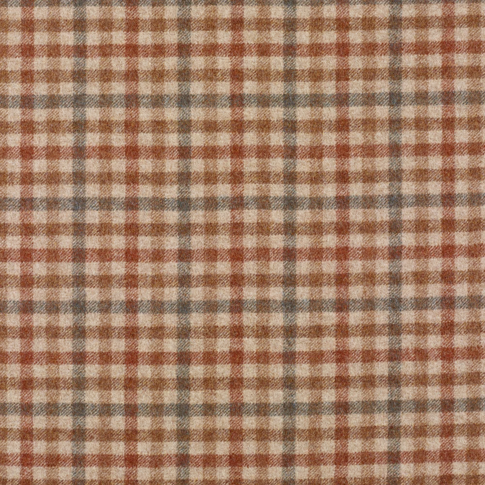 Red-earth, beige and grey-brown woven windowpane check with softly textured yarns