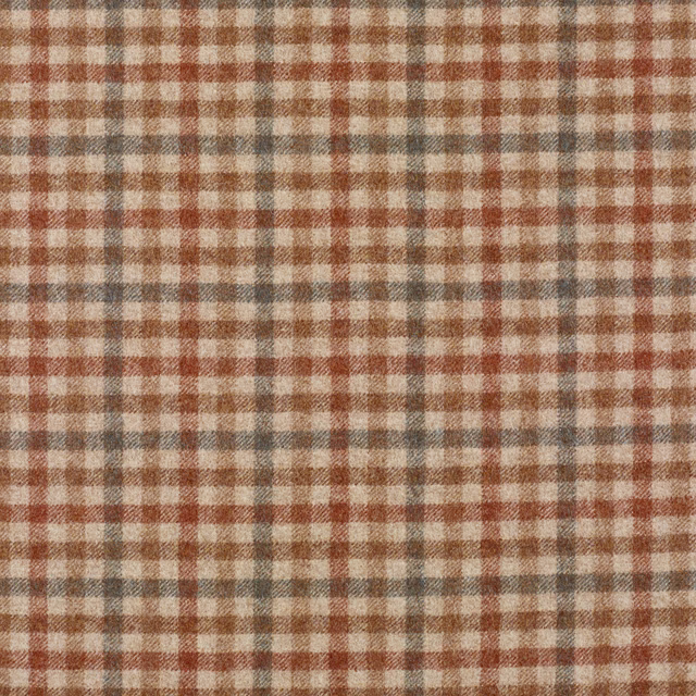Red-earth, beige and grey-brown woven windowpane check with softly textured yarns