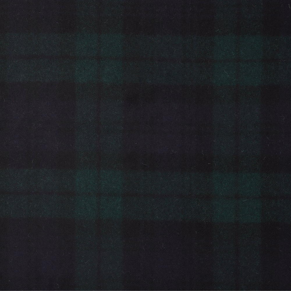 Dark teal and black Blackwatch checks on a softly textured, low-sheen ground