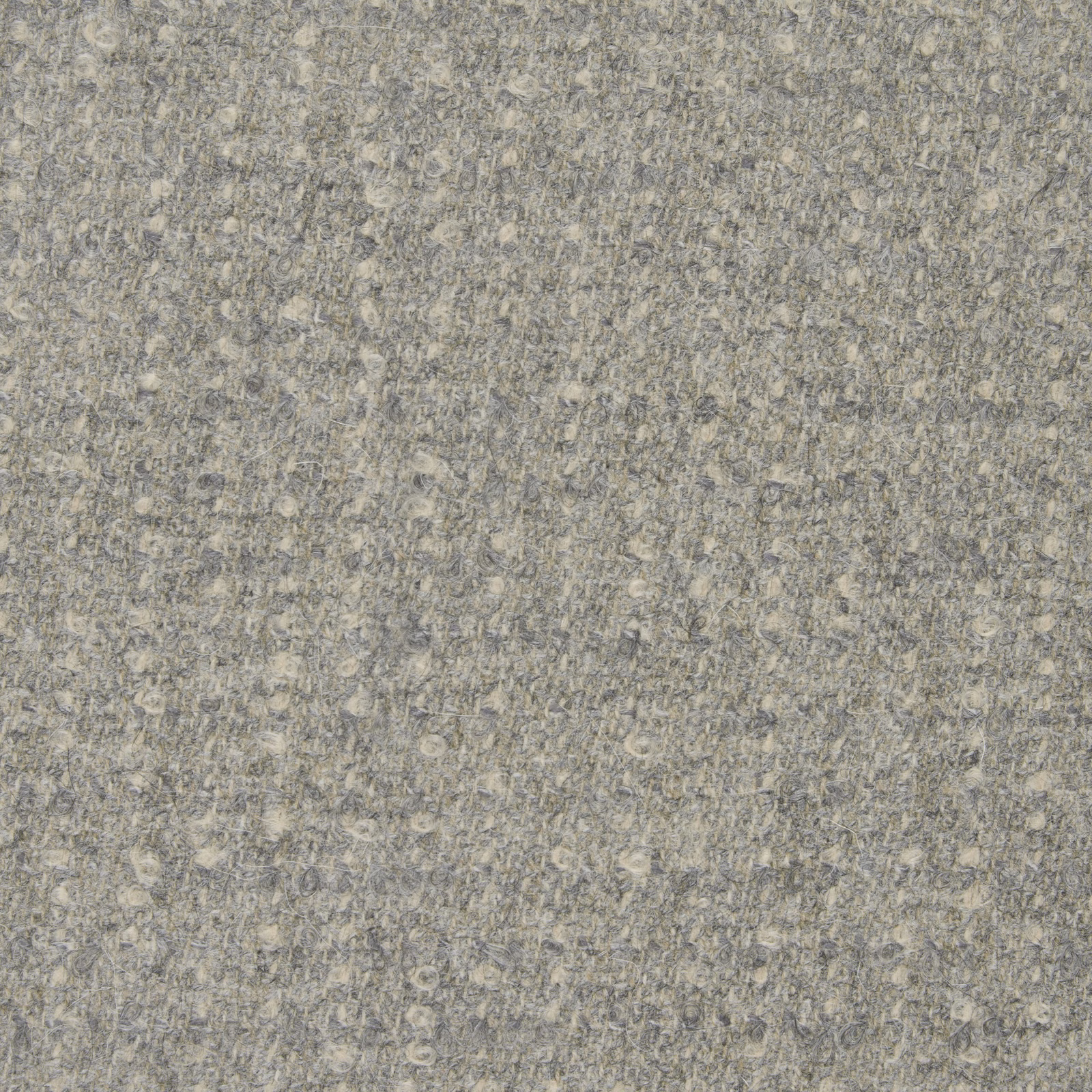 Warm stone-grey bouclé with beige flecks and dense, softly looped texture