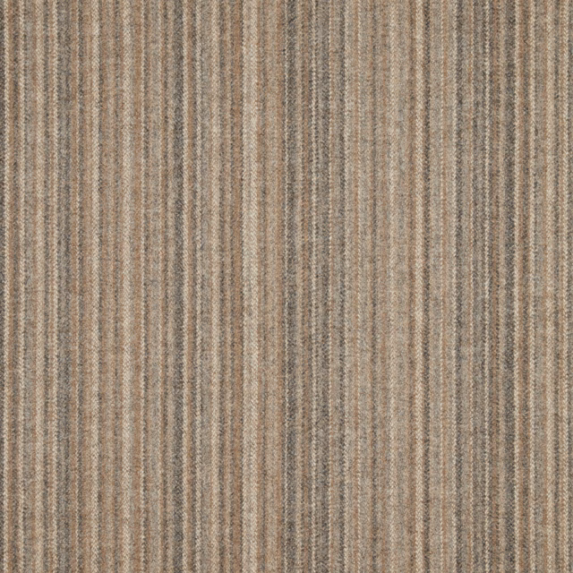 Millstone taupe fabric with fine vertical grey-brown stripes and a softly nubby woven texture