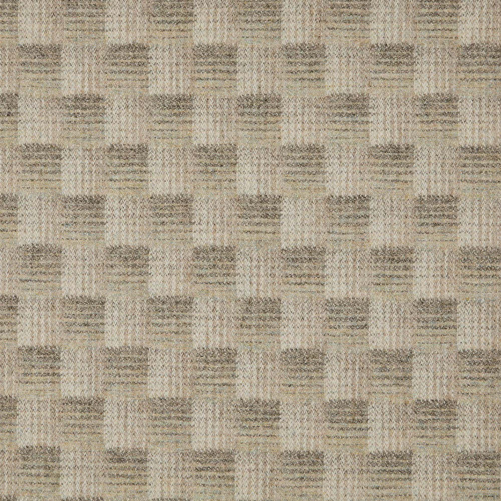 Taupe-grey checked fabric with mottled horizontal bands and a tactile woven surface