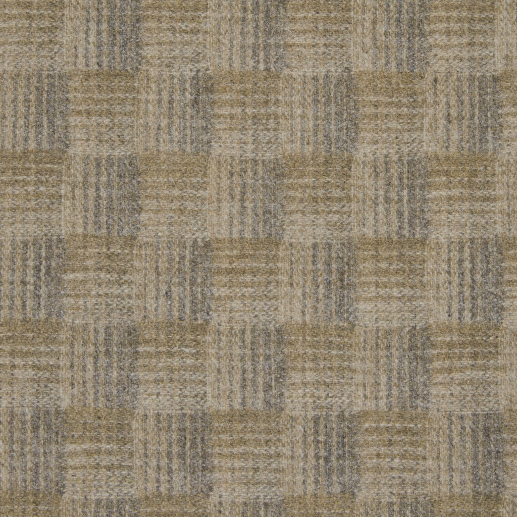 Travertine taupe woven upholstery fabric with cool grey rectangular checks and tactile texture