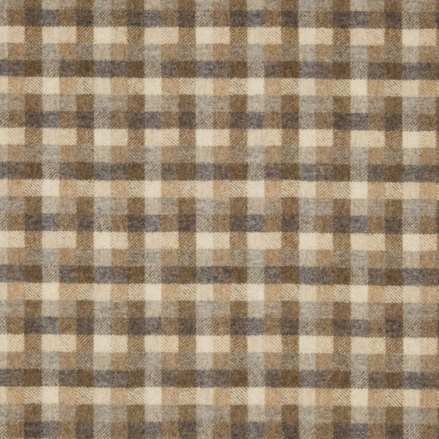 Warm taupe, oatmeal and brown woven check with softly brushed texture