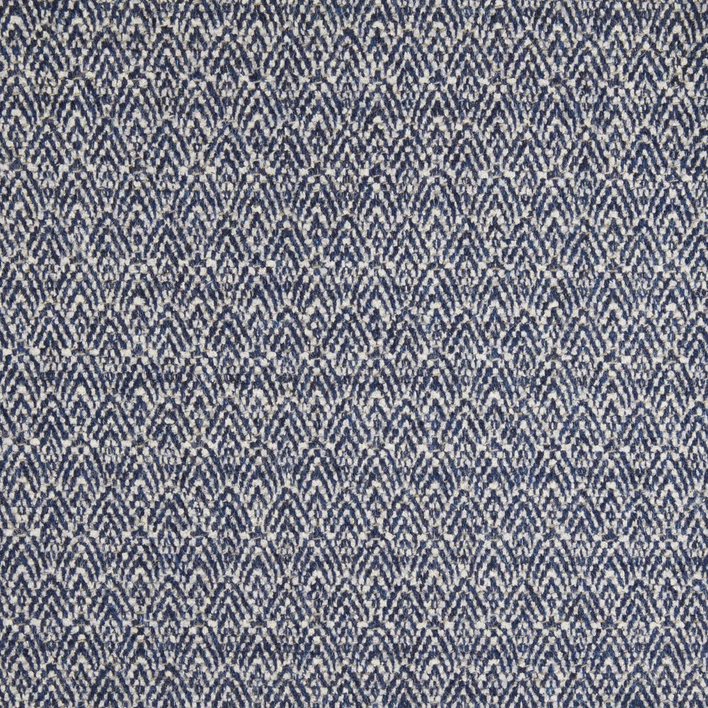 Muted denim blue and cream chevron weave with softly mottled texture