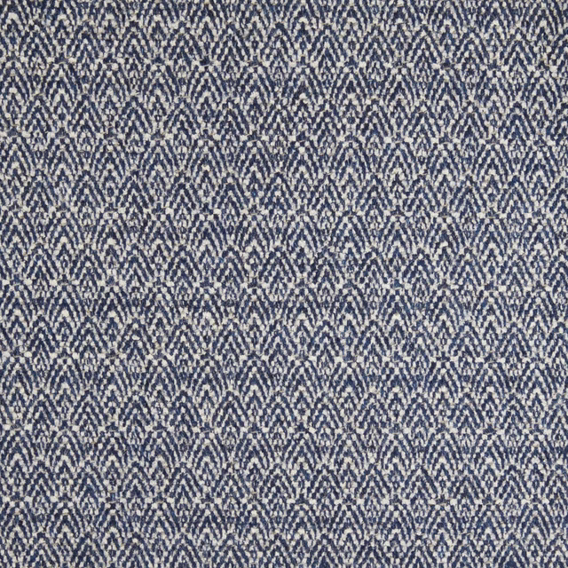 Muted denim blue and cream chevron weave with softly mottled texture