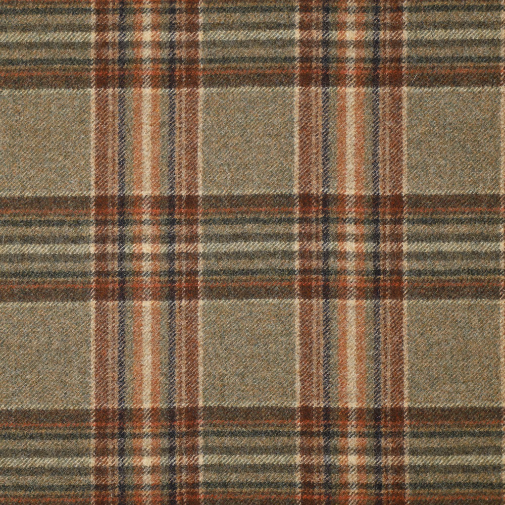 Muted sage plaid with burgundy, cream and russet linear bands
