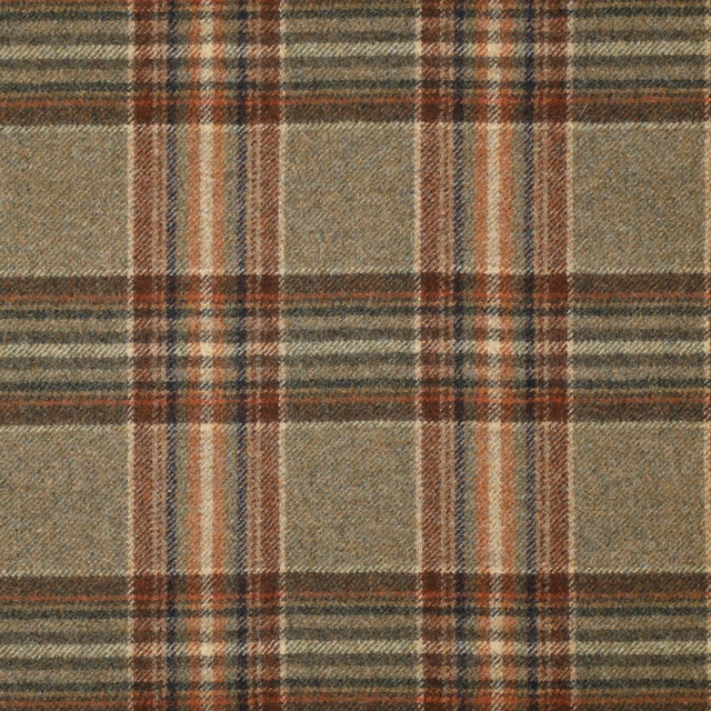 Muted sage plaid with burgundy, cream and russet linear bands