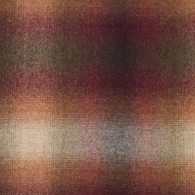Burgundy woven fabric with rust, tan and smoky blue-grey tonal bands